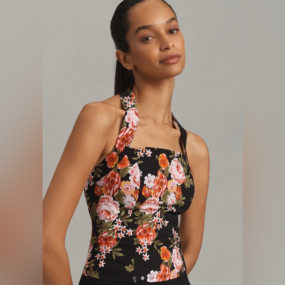 NWOT Anthropologie Maeve Retro Halter Top Floral Black Size Medium